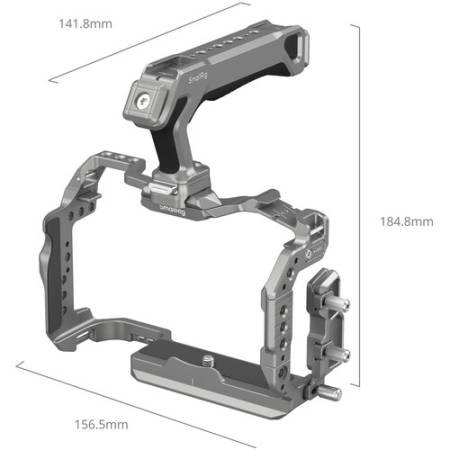 SmallRig 5029 - zestaw, klatka operatorska do Canon EOS R5 II, mocowanie HawkLock QR, uchwyt górny_Wymiary produktu_3